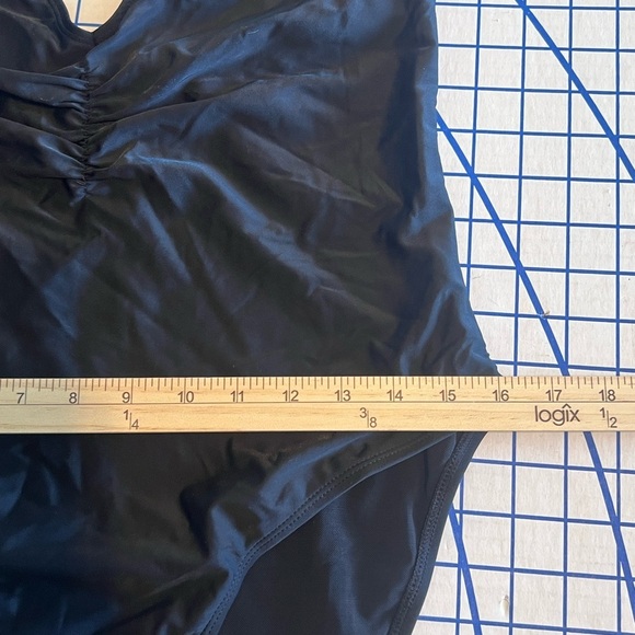 NWOT ASOS SWIM SZ 14 BLACK HI CUT CHEEKY GATHERED DETAIL AT BUST WIDE STRAPS - Picture 5 of 6